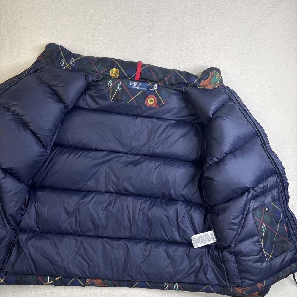 Polo Ralph Lauren Equestrian Horse AOP Puffer Jacket Down Filled Tartan Plaid L - Picture 10 of 16